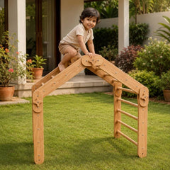 Natural Wood Multi-Shape Convertible Montessori Climbing Frame for Kids