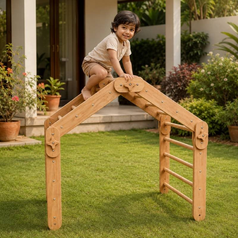 Natural Wood Multi-Shape Convertible Montessori Climbing Frame for Kids