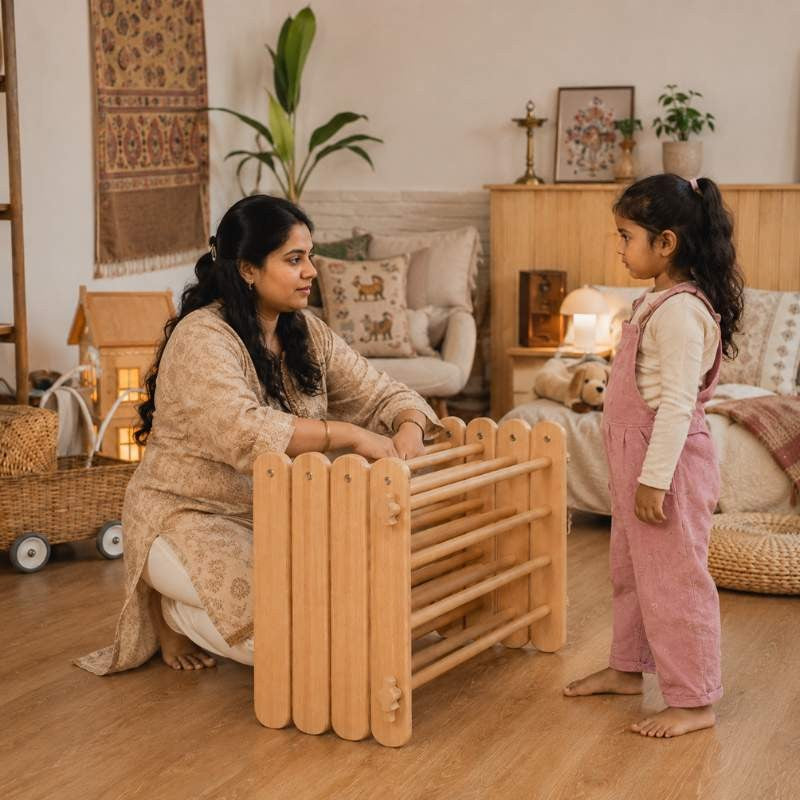 Natural Wood Multi-Shape Convertible Montessori Climbing Frame for Kids