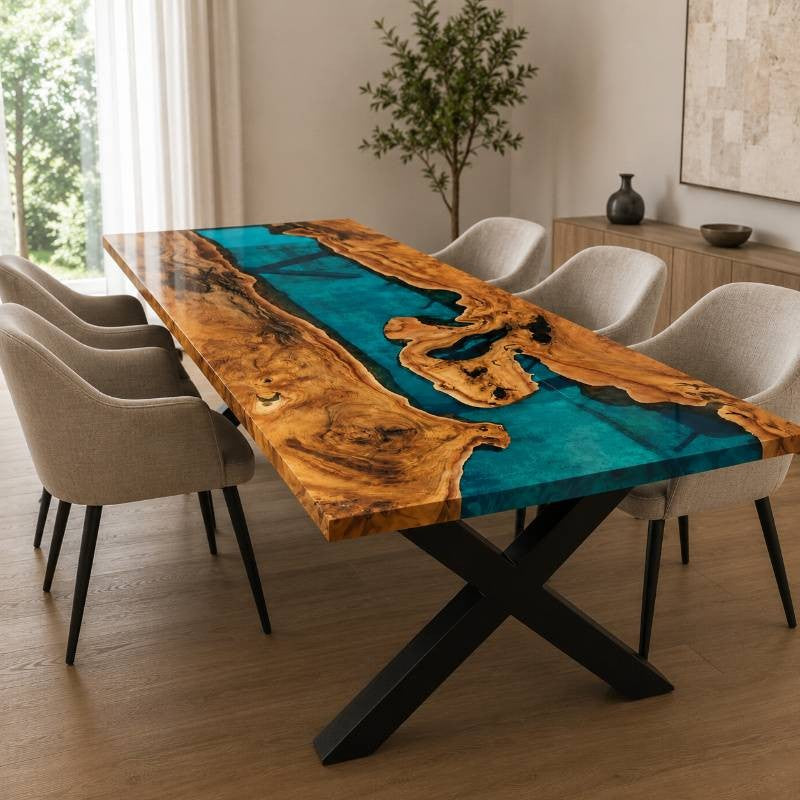 TealCanyon Live Edge Epoxy Resin River Dining Table