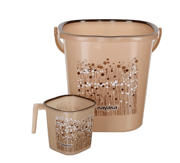 Nayasa 2 Piece Plastic Bathroom Bucket and Mug Set, Brown - by AAROHI13