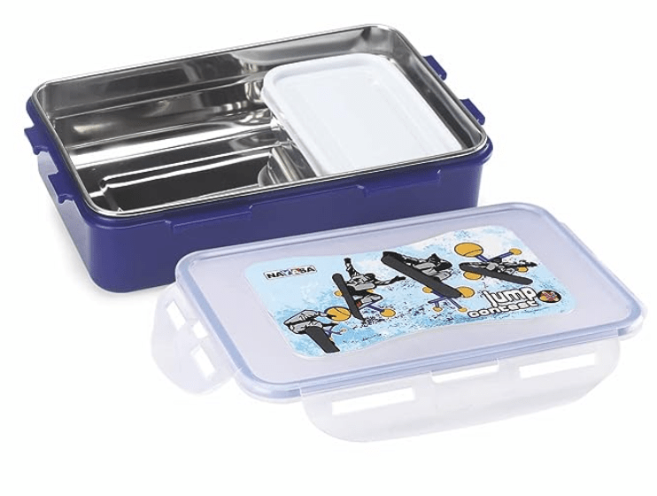 Nayasa Steel Super Lock - 800 ml, Stainless Steel Kids Lunch Boxes with Four Side Clip & Inside Removable Container with Airtight Lids, Light Weight, Easy to Carry, Ideal for Kids & Adults, Blue-1