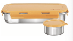 Nayasa Eco Roti Lunch Box - 580 Ml, Stainless Steel Kids Lunch Box with Four Side Clip& Inside Removable Round Container, Leakproof, Light Weight, Easy to Carry, Ideal for Kids & Adults, Orange-1