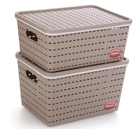 Nayasa Gloria 2 Piece Plastic Basket, Big1, Medium 1, Beige