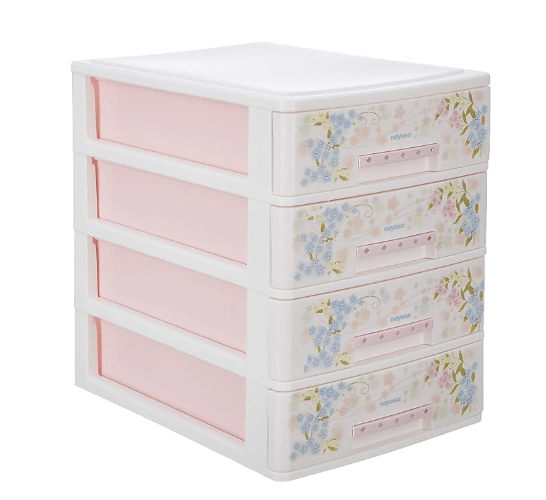 Nayasa Deluxe Plastic Tuckins, 4 Drawers, Pink - by AAROHI13, Rectangular, Set of 4