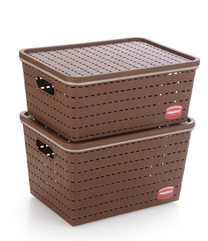 Nayasa Gloria 2 Piece Plastic Basket (Brown)-1