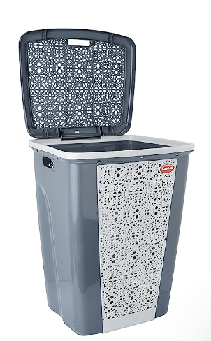 नायासा फ्लोरा ग्रांडे प्लास्टिक लांड्री बास्केट 67 लीटर 39 सेमीx45.5 सेमीx57.7 सेमी|गहरा ग्रे