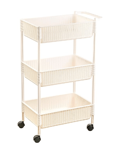 Nayasa Rope Multipurpose Foldable Trolley Basket with Wheels_Cream (NP4525_CREAM)