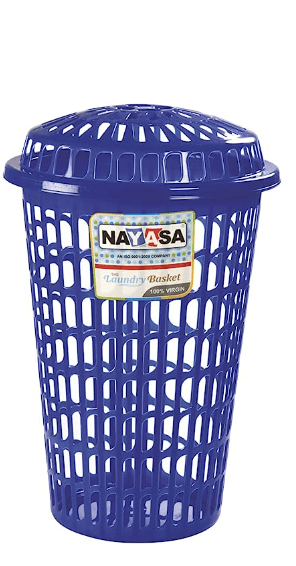 नयासा गोल प्लास्टिक लॉन्ड्री बास्केट 60 लीटर 46.7 cmx46.7 cmx71.7 cm|नीला