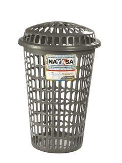 Nayasa Round Plastic Laundry Basket 60 litres 46.7 cmx46.7 cmx71.7 cm|Grey-1
