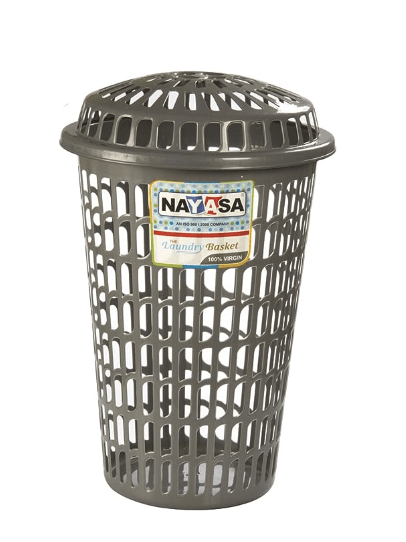 नयासा गोल प्लास्टिक लॉन्ड्री बास्केट 60 लीटर 46.7 cmx46.7 cmx71.7 cm|ग्रे
