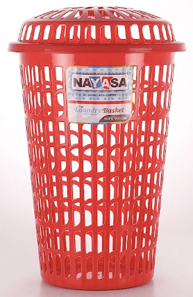 नयासा गोल प्लास्टिक लॉन्ड्री बास्केट 60 लीटर 46.7 cmx46.7 cmx71.7 cm|लाल