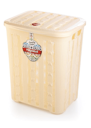 Nayasa Knitting Plastic Laundry Basket 43.5 litres 40 cmx34 cmx48 cm|Ivory