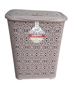 Nayasa Flower Plastic Laundry Basket 64 litres 45.2 cmx38 cmx56 cm|Beige-1