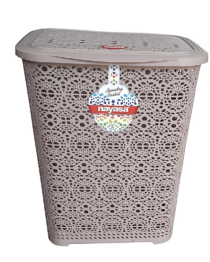 Nayasa Flower Plastic Laundry Basket 64 litres 45.2 cmx38 cmx56 cm|Beige-1