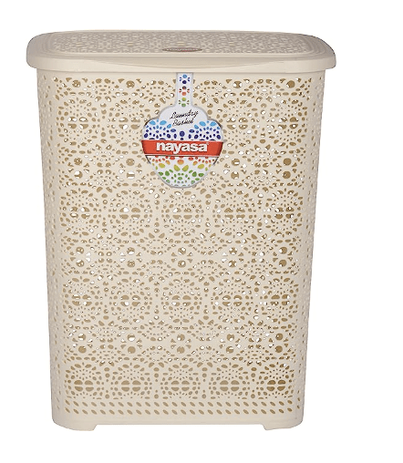 नयासा फ्लावर प्लास्टिक लॉन्ड्री बास्केट 64 लीटर 45.2 cmx38 cmx56 cm|आइवरी