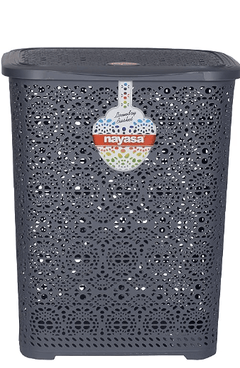 Nayasa Flower Plastic Laundry Basket 64 litres 45.2 cmx38 cmx56 cm|Grey-1