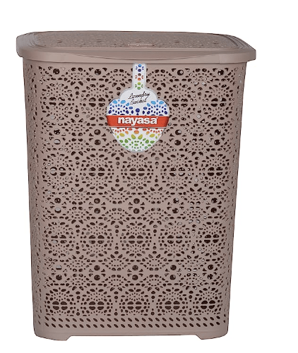 नयासा फ्लावर प्लास्टिक लॉन्ड्री बास्केट 64 लीटर 45.2 cmx38 cmx56 cm|भूरा-1
