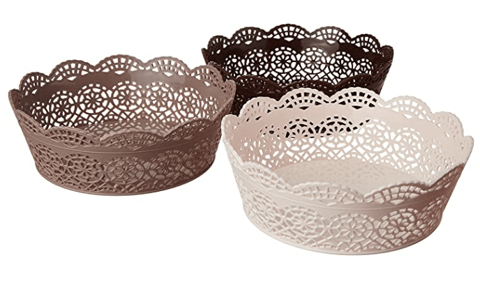 Nayasa Lacy Plastic Round 3 Piece Basket Set, Beige, Peach and Chocolate