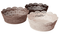 Nayasa Lacy Plastic Round 3 Piece Basket Set, Beige, Peach and Chocolate-1