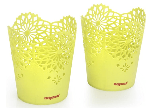 Nayasa Lacy 2 Piece Plastic Tall Basket Set, Green-1
