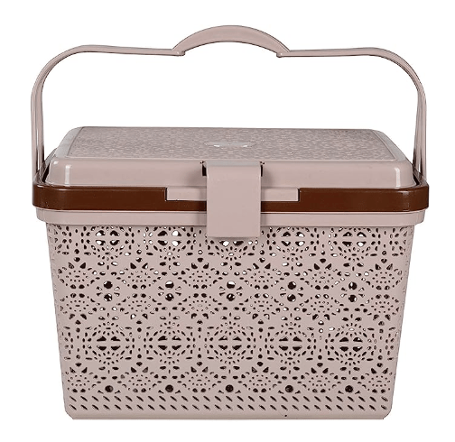 Nayasa Multipurpose Plastic Flower Picnic Basket (Brown, 20 cm x 20 cm x 20 cm)