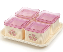 Nayasa Sofia Square DryFruit Set (4 Containers with Lid & 1 Serving Tray)-1