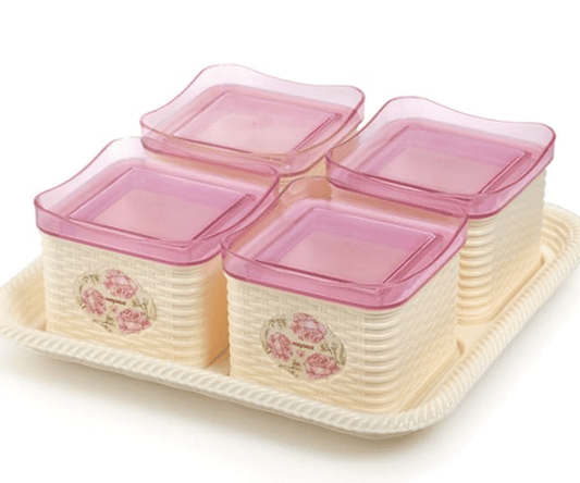 Nayasa Sofia Square DryFruit Set (4 Containers with Lid & 1 Serving Tray)