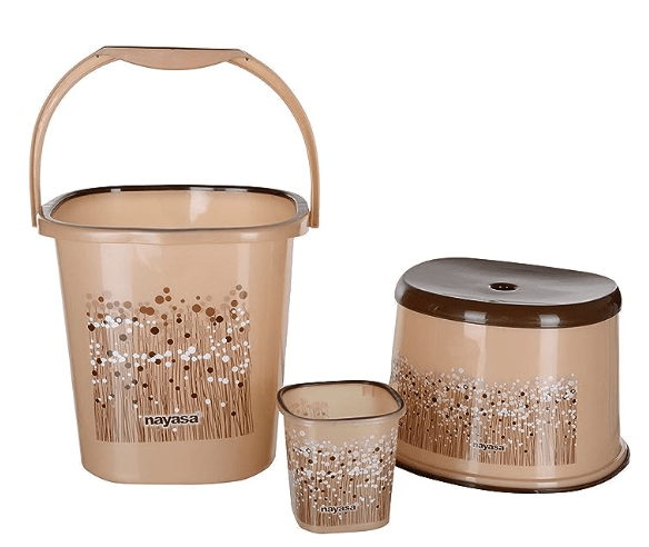 Nayasa Funk Square 3 Pcs Bathroom Set(Bucket 25L+Mug 1.5L+Stool) Brown