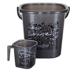 Nayasa Square 2 Pieces Plastic Bathroom Set (Bucket: 25L, Mug: 1.5L, Black)-1