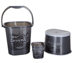 Nayasa Plastic Bucket, Mug, Stool, Grey, 25L, 1.5L (3 Pieces)-1