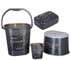 Nayasa Funk Square 4Pcs Bathroom Set(Bucket 18L+Mug 1.5L+Stool+Soap case) Black-1