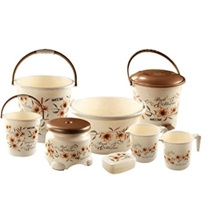 Nayasa Plastic 8 Piece Bathroom Set (36.5 cm X 45 cm X 41 cm, Brown) (Nayasa8)-1