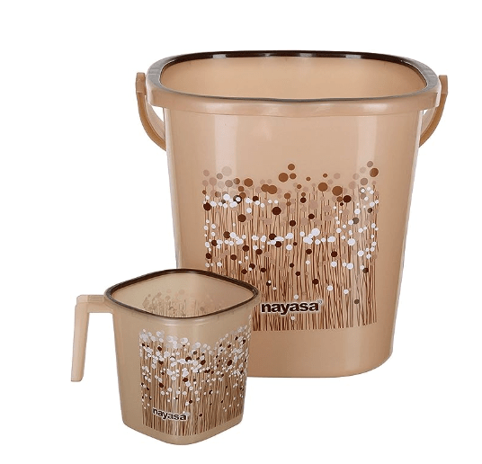 Nayasa Funk Square DLX 2 Pcs Bathroom Set (Bucket 25 L+Mug 1.5 L) Brown