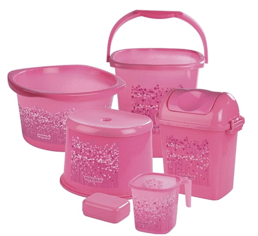 Nayasa Funk 6 Piece Plastic Bucket Set-Pink-1