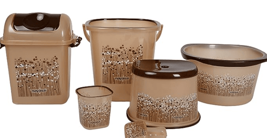 नयासा प्लास्टिक बाथरूम सेट - भूरा - 6 पीस