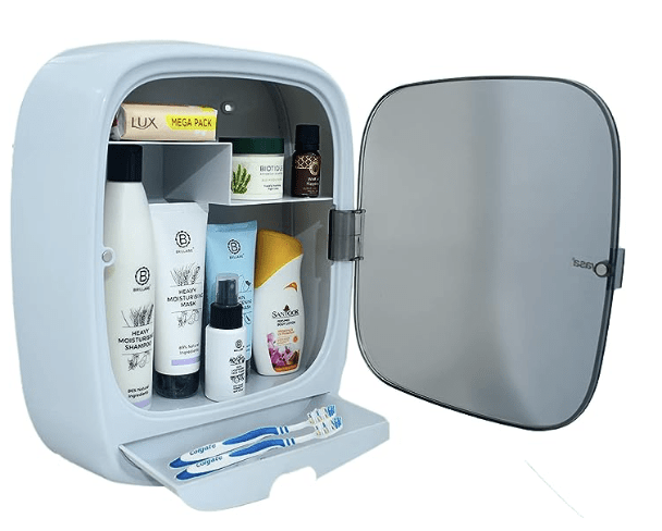 GALOOF Multipurpose Bathroom Cabinet | New Look and Modern Cabinet with Megnatic Door Lock and Toothbrush Holding Drawer for Home and Office (Grey, Plastic)