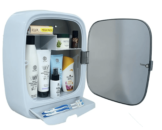 GALOOF Multipurpose Bathroom Cabinet | New Look and Modern Cabinet with Megnatic Door Lock and Toothbrush Holding Drawer for Home and Office (Grey, Plastic)