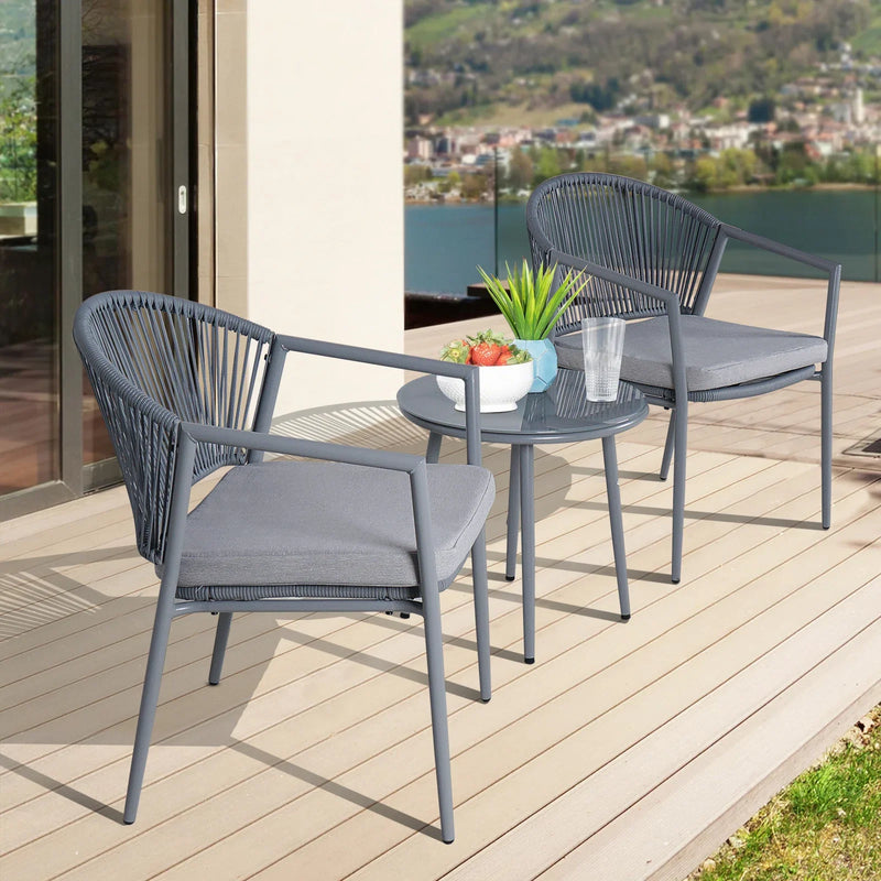 Ocana Outdoor Patio Seating Set 2 Chairs and 1 Table Set  Braided And Rope