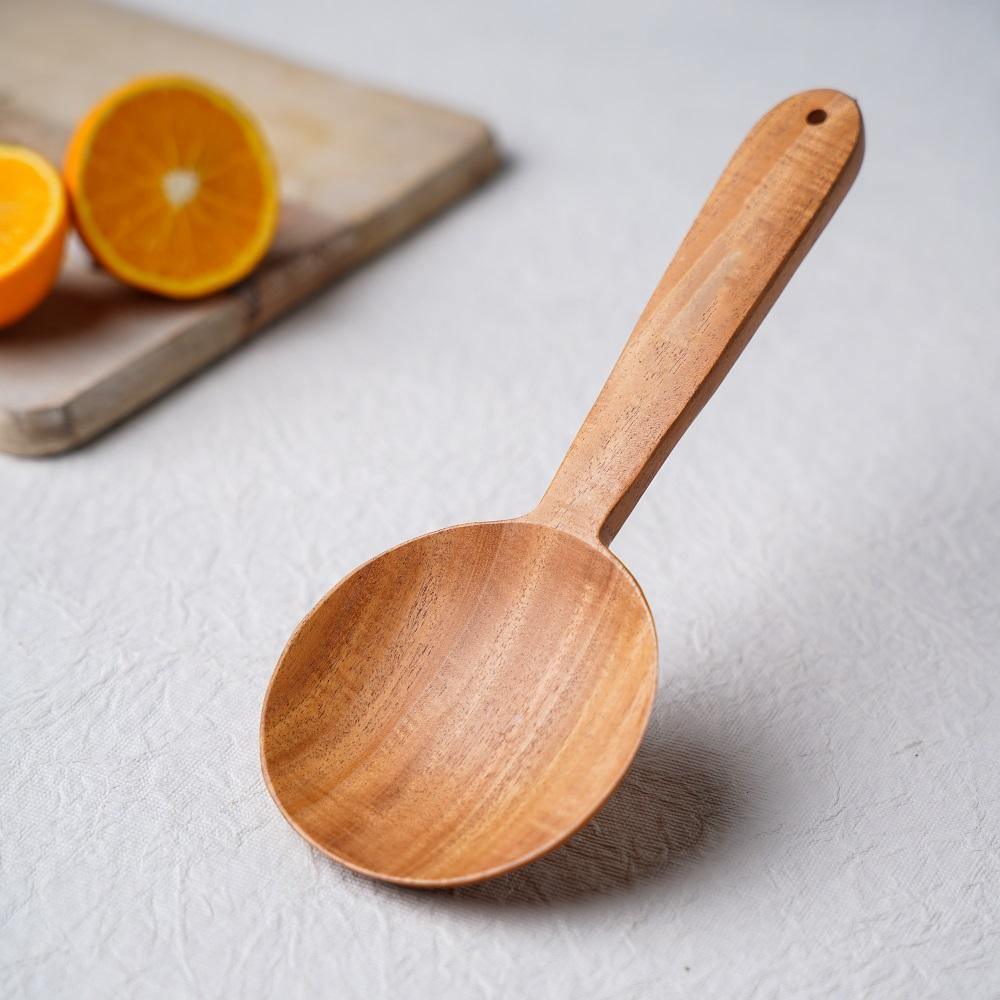 Neem Wood Cooking Ladle - Serve (Round | 23CM | Handmade | 100% Natural Neem Wood)