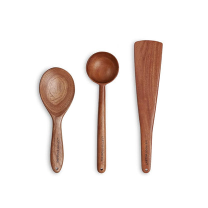 100% Natural Neem Wood Cooking & Serving Spoons/Spatula/Ladles, Set of 3, Toxin-free, Anti-microbial