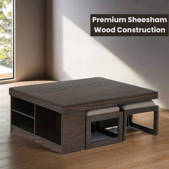 Nesting Expandable Sheesham Wood Coffee Table Set – 4-Stool Combo, Space-Saving Marvel for Modern Homes