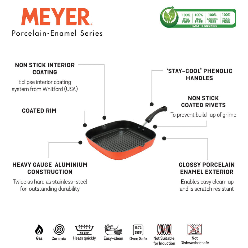 Meyer Non Stick Aluminium Grillpan 28cm, Orange