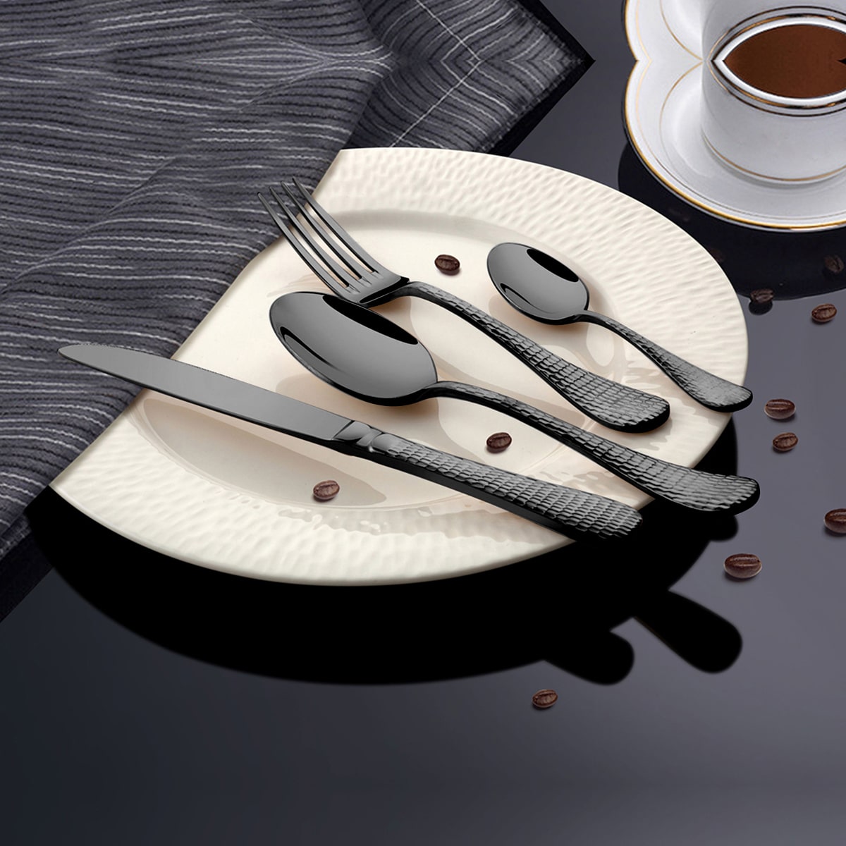 Stainless Steel 24 PCS Titanium Cutlery Set with PVD Coating  New Rosemary Hammered