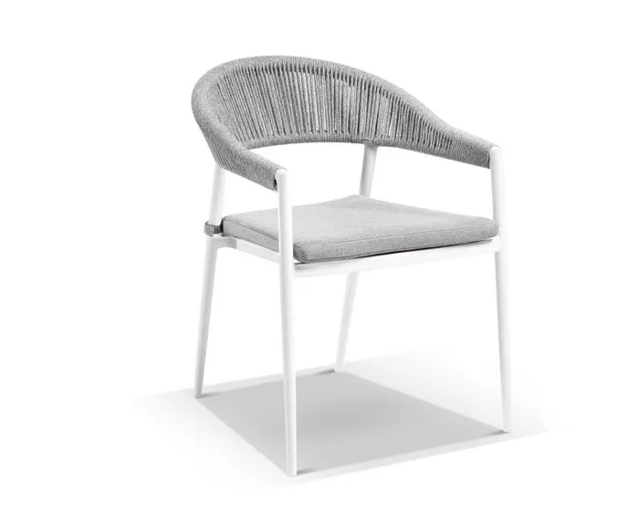 Outre Outdoor Patio Seating Set 4 Chairs and 1 Table Set (White + Grey) Braided & Rope