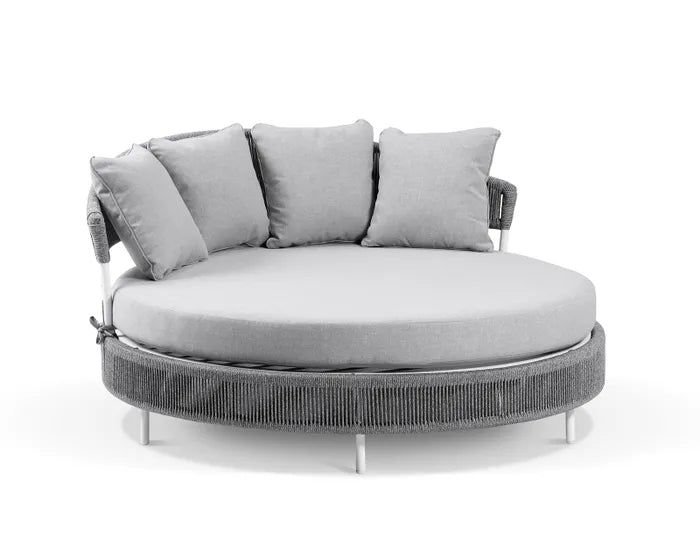 Capuano Outdoor Poolside Sunbed With Cushion Daybed (Grey) Braided & Rope