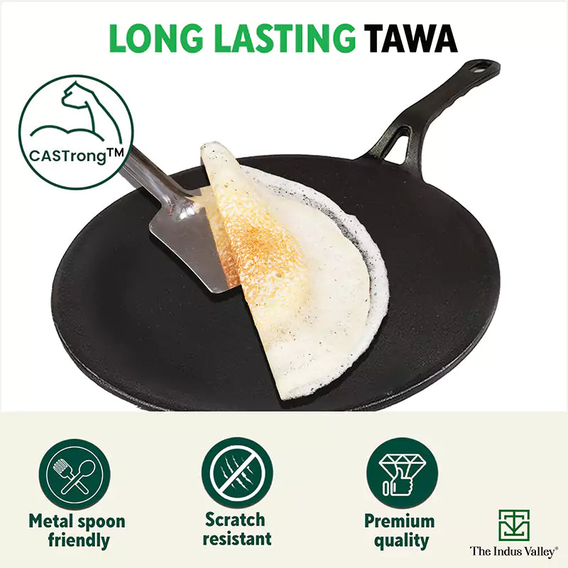 CASTrong Cast Iron Concave Tawa, Pre-seasoned, Nonstick, 100% Pure, Toxin-free, Free ₹110 Spatula, 25.4cm, 1.9kg