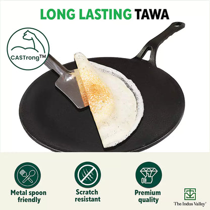 CASTrong Cast Iron Concave Tawa, Pre-seasoned, Nonstick, 100% Pure, Toxin-free, Free ₹110 Spatula, 25.4cm, 1.9kg