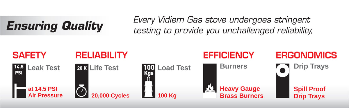 Vidiem Viva 3 Burner Gas Stove | Stainless Steel Body | Brass Burners – Jumbo, Medium & Small | Spacious Burner Placemen