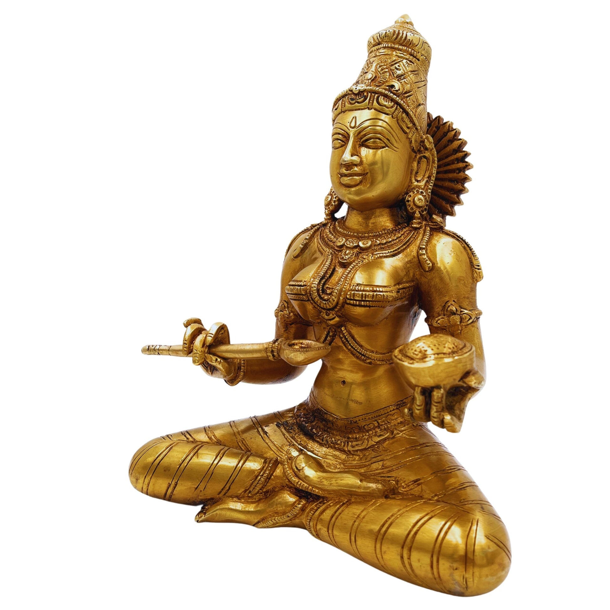 Brass Annapurna Devi Idol, Annapoorna Mata Anna Lakshmi Murti for Pooja Room, Temple, Home Decor & Gift – Handcrafted Pittal Statue,Gold, 10.5 Inch, 1 Piece